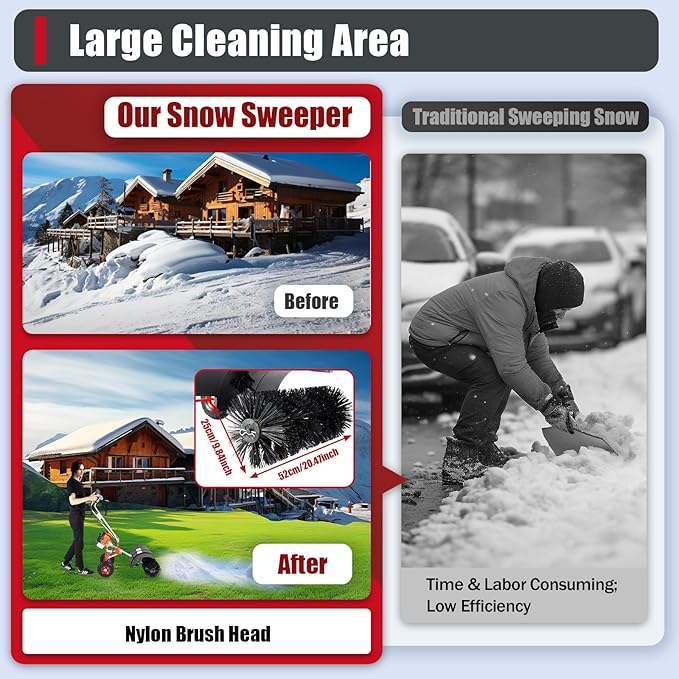 2-Stroke 52CC Walk Behind Power Sweeper Broom, 2.5HP Fuel Engine Sweepers Snowplow Broom Driveway Lawns Artificial Grass Power Brush Lawn Sweeper Cleaner Tools Air-Cooled for Street Farms