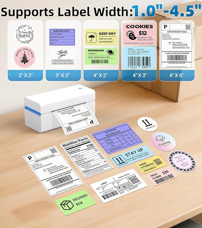 ORGSTA Bluetooth Thermal Shipping Label Printer: Wireless Computer Connection with Bluetooth Dongle, 4x6 Label Maker for Small Business, Compatible with iPhone, Android, Windows, Mac, Linux & Shopify