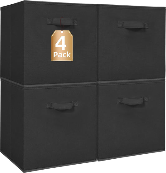 Storage Maniac Storage Cubes - 13-Inch Collapsible Bins with Handles | 4-Pack Durable Black Fabric Bins for Organization