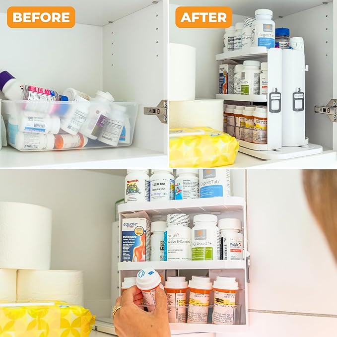 Cabinet Caddy SNAP! Spice Rack Organizer for Cabinet - Slide & Rotate Seasoning Organizer - 4 Snap-In Adjustable Shelves for 5 Tier of Storage - Magnetic Modular Design - 8.9âH x 6.1âW x 10.8âD
