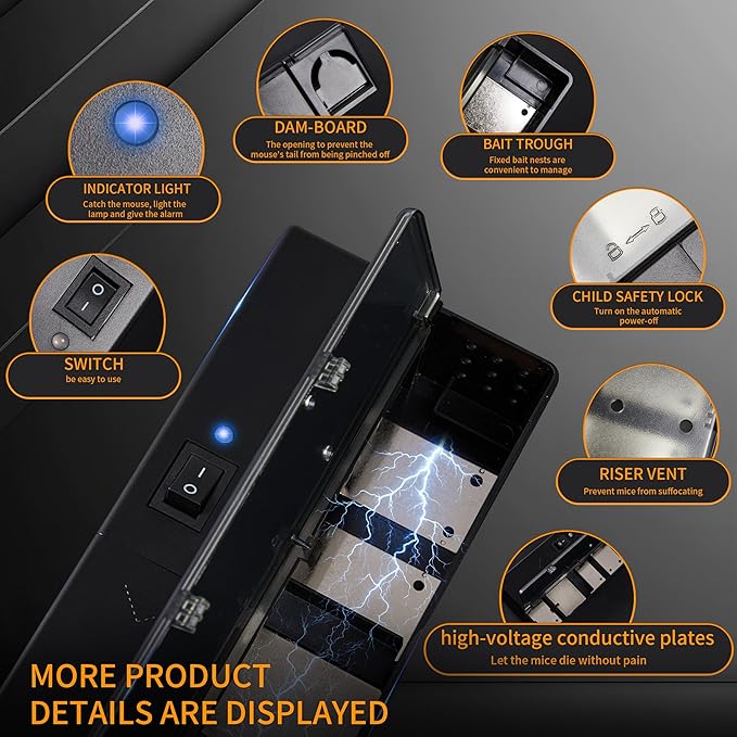 GSS Electric Mouse Trap, Smart Escape-Proof Design Mole Traps, Battery Powered with Alert Light (Only by Batteries)