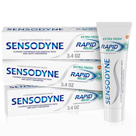 Sensodyne Rapid Relief Sensitive Toothpaste - Extra Fresh Formula | 3.4 oz (Pack of 3)