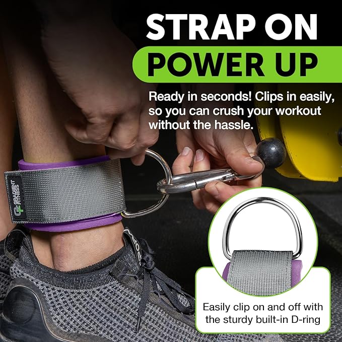Gradient Fitness 2 Pack Ankle Straps | Ankle Bands for Working Out, Cable Machine Attachment, Gym (Purple|Grey)