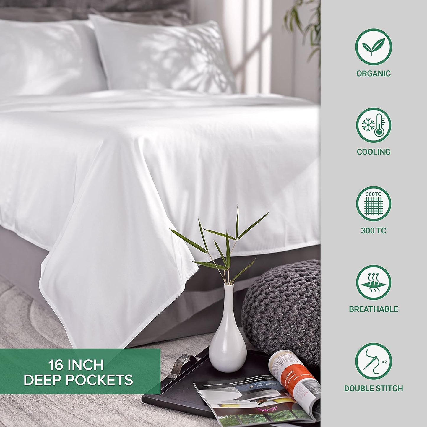 Pure Bamboo Queen Sheets - Luxuriously Soft 100% Organic Viscose Bed Sheet Set | Cooling & Durable (Queen, Silver Pearl)