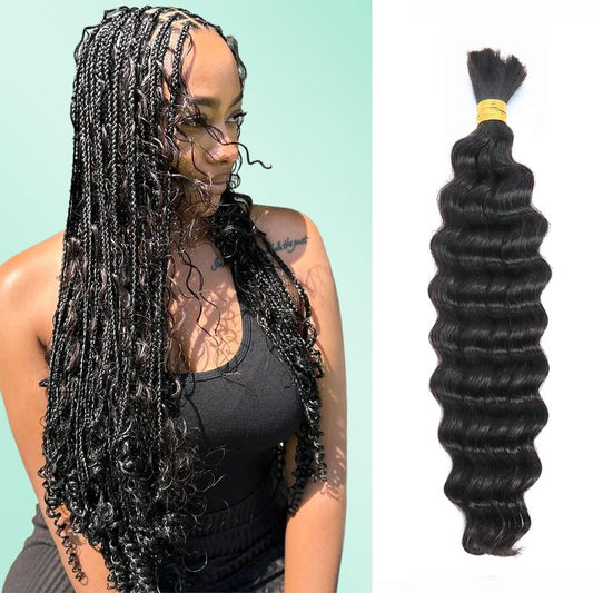IXIMII Human Braiding Hair 18 inch 3.5oz(100g) 100% Human Hair Deep Wave Bulk No Weft Natural Black Color Curly Hair Extensions for Boho Braids