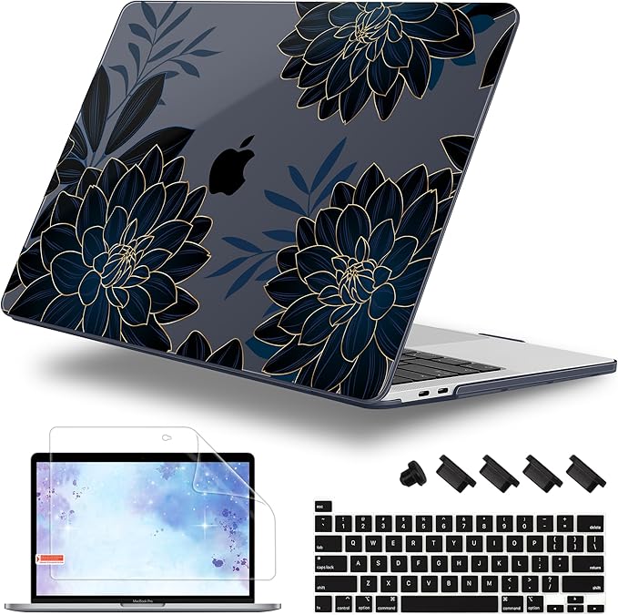Lepeoac for MacBook Pro 16 inch Case 2019 2020 Release Model A2141, Plastic Hard Shell Cover with Keyboard Cover & Screen Protector for MacBook Pro 16 inch with Touch Bar & Touch ID, Flower Dahlia