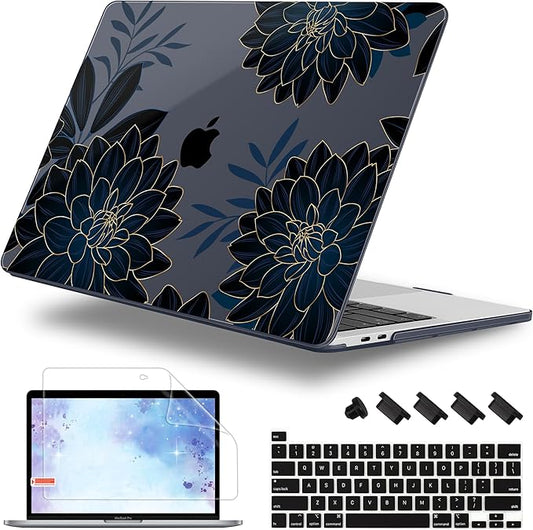 Lepeoac for MacBook Pro 16 inch Case 2019 2020 Release Model A2141, Plastic Hard Shell Cover with Keyboard Cover & Screen Protector for MacBook Pro 16 inch with Touch Bar & Touch ID, Flower Dahlia