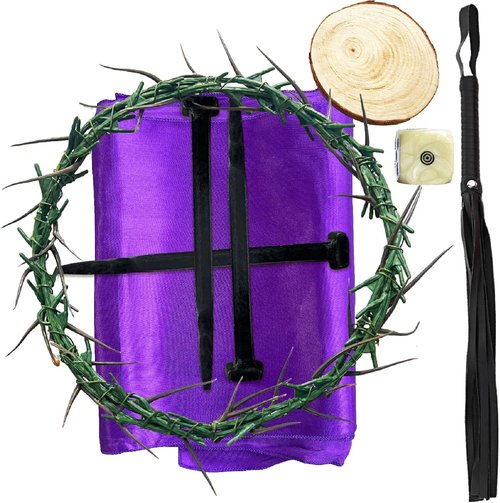 Crown of Thorns Set - 8 Pcs Religious Props for Good Friday Decor | Includes Thorn Crown, Nails & Whip