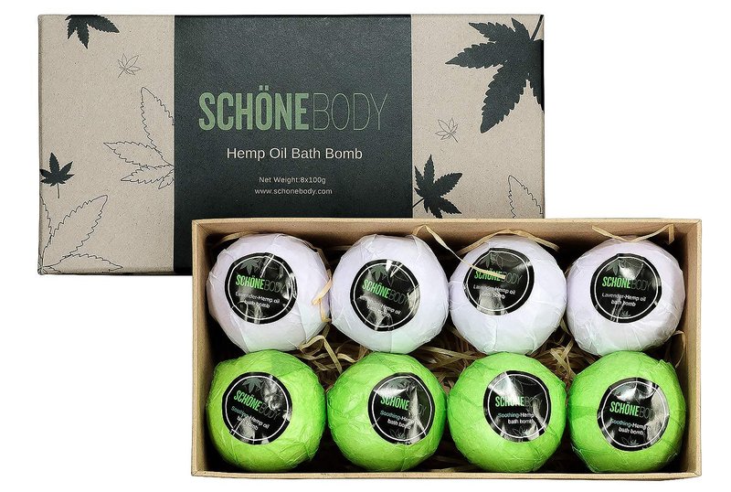 8 Pack Hemp Bath Bombs Set for Muscle Therapy & Relaxation | Large Vegan Fizzy Spa Gift for Women & Men | Natural Lavender, Mint Oils Moisturize Dry Skin & Soothe Stress, Wife Stocking Stuffers Gifts