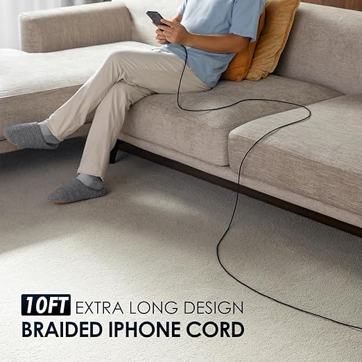 ohbox USB C to Lightning Cable [10FT, 2Pack] Long iPhone Charger Braided PD Fast Charging Cord for iPhone 14 13 12 11 8 7 6 6s XR/XS/SE/X, iPad - Black