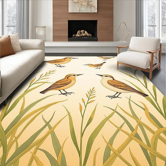 Flatwoven High Traffic Area Rug 5x7, Delightful Wetland Wildlife Motifs with Charming Marsh Artwork, Non Slip, Stain Resistant, Washable Area Rugs for Living Room, Bedroom (Brown, 5x7)