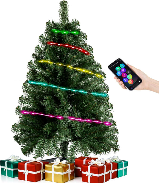 Skiennix 3ft Christmas Tree - Mini Artificial Tabletop Decoration with 80 Colored Lights | Holiday Decor for Home & Office