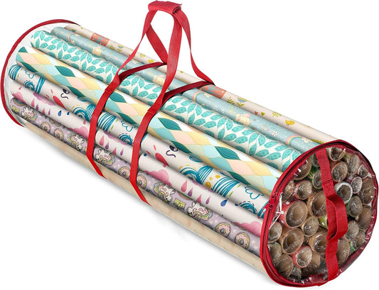 ZOBER Gift Wrap Storage Organizer - 40 Inch Waterproof PVC Holder for 25 Rolls - Red