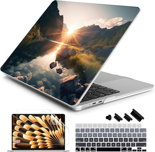 Batianda Premium Case for New MacBook Air 15 inch with M5 M4 M3 M2 Chip 2026 2025 2024 2023 Release, Designed Ultra-Slim Hardshell & Keyboard Cover & Screen Protector 4-in-1 Bundle, Mountain Sunrise