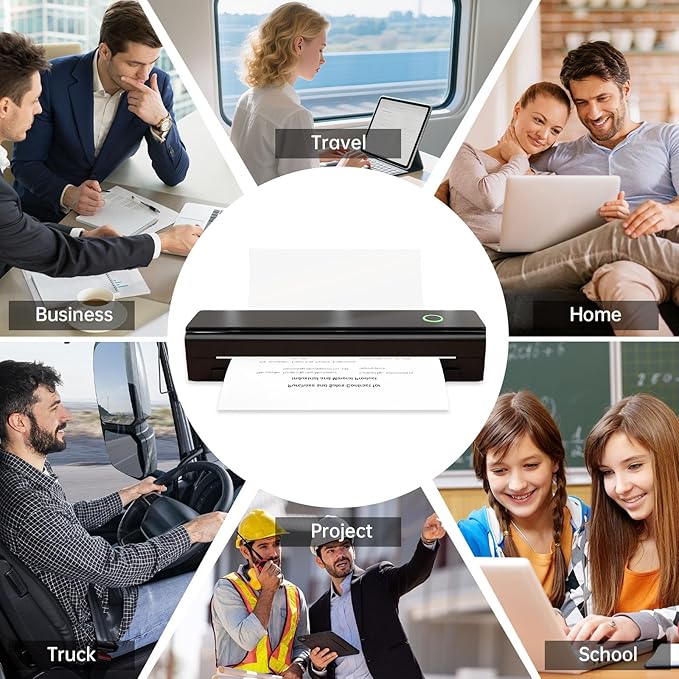 Anycash Portable Printer Wireless for Travel, Inkless Printers Mobile Thermal Printer for 8.5" X 11" & A4 Thermal Paper, Bluetooth Compact Impresora Portátil for Phone, Laptop, Office Home use