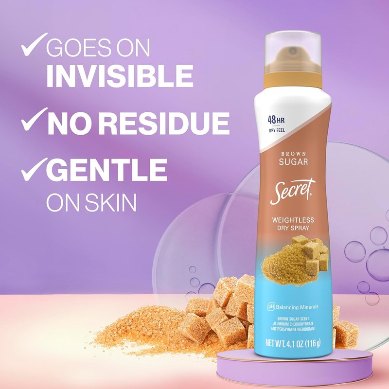 Secret Antiperspirant Deodorant for Women - 48hr Weightless Sweat & Odor Protection | Brown Sugar Scent, 4.1 oz (Pack of 3)