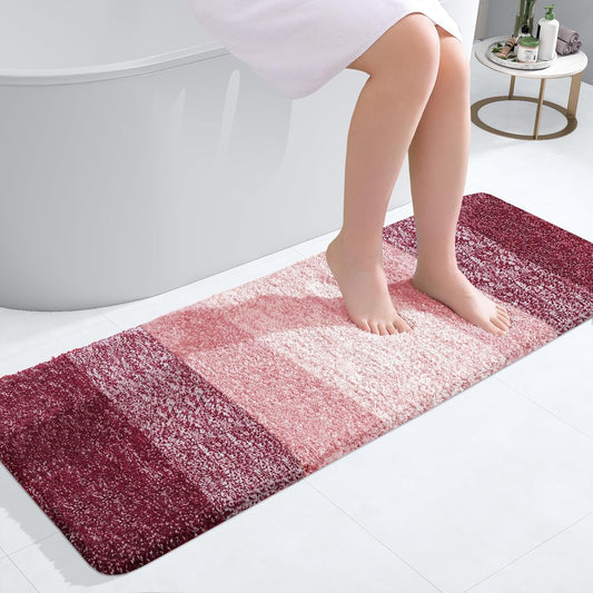 OLANLY Bathroom Runner Rugs - Extra Soft Microfiber Mat 47x17 | Quick Dry, Washable, Rubber Backing, Red
