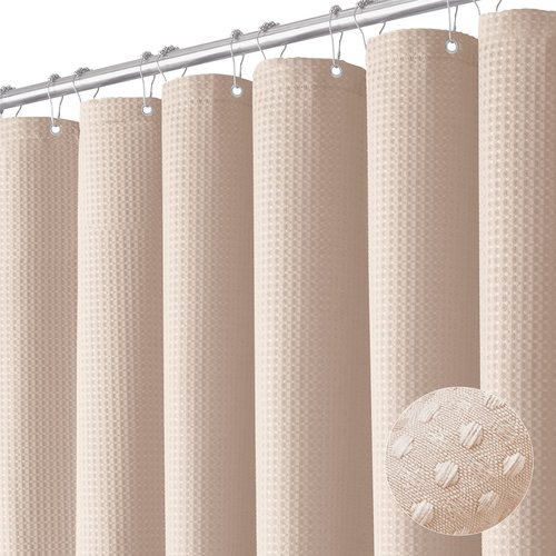 Dynamene Stall Fabric Shower Curtain - 36x72 Waffle Weave Weighted Cloth Shower Curtains for Bathroom, Neutral Heavy Duty Hotel Spa Luxury Bath Curtain Set with 6 Plastic Hooks, Rose
