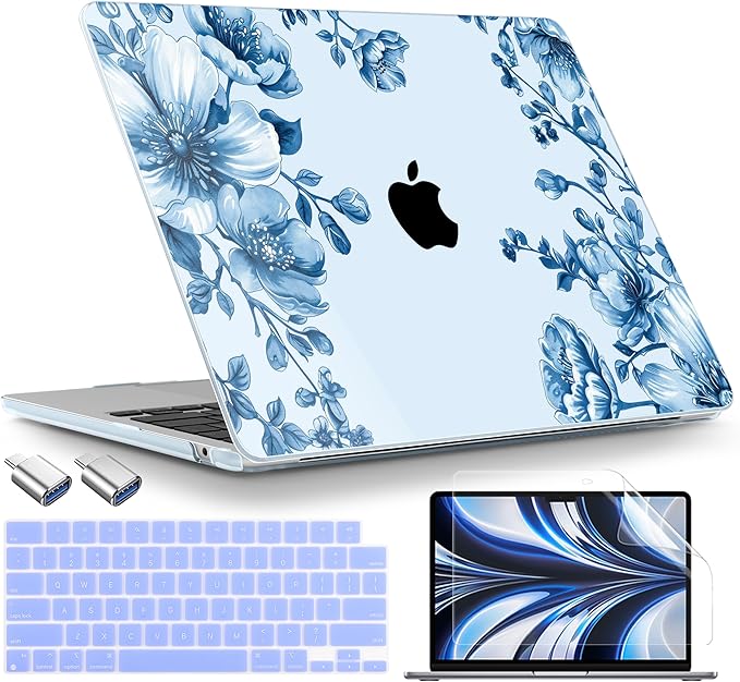 TWOLSKOO Compatible with MacBook Air 13 inch Case M5 2026 M4 2025 M3 M2 2024-2022 A3449 A3240 A3113 A2681, Plastic Hard Shell & Keyboard Cover for MacBook Air 13.6 inch Case, Blue Chinoiserie