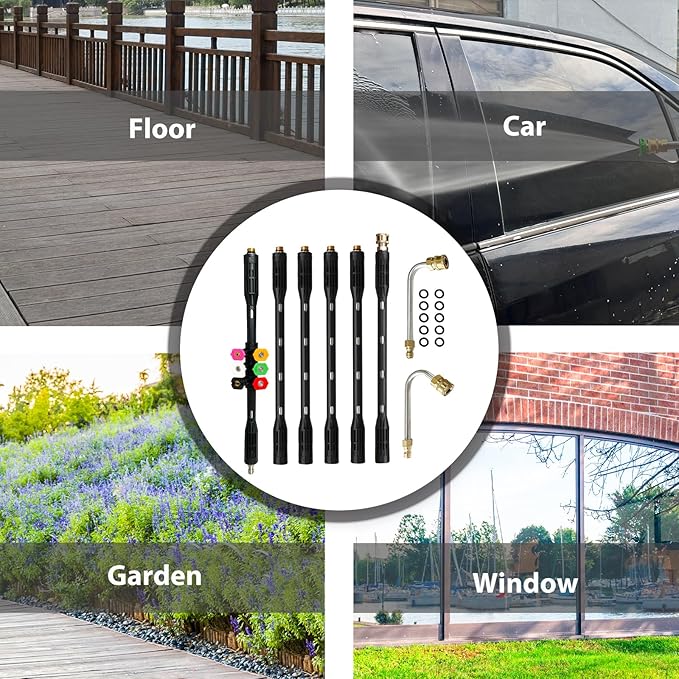 Pressure Washer Gutter Cleaning Tools, Upgrade Power Washer Extension Wand with 6 Nozzle Tips, Replacement Power washer Lance with 1/4" Quick Connect 90Â°, 120Â° curved rod, 4000 PSI