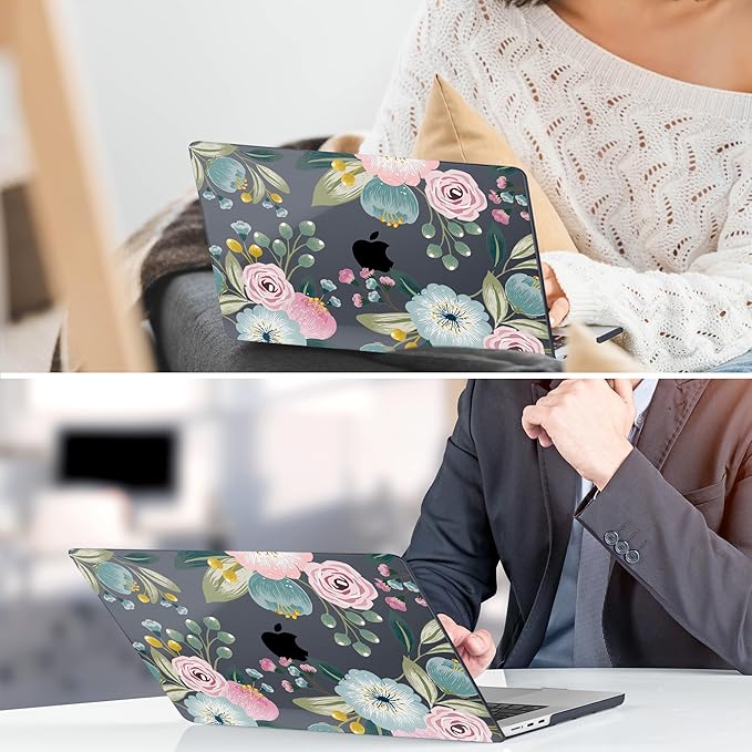 TWOLSKOO for M2 MacBook Air 13.6 Inch Case 2022 A2681 with Touch ID, Plastic Hard Shell Cover Screen Protector & Keyboard Trackpad Film 13 2022, Seamless Floral (A2681 M2)