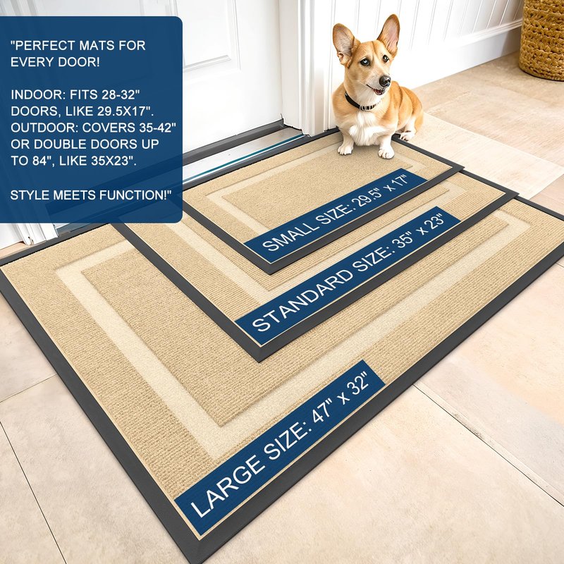 OLANLY Front Door Mat Indoor Outdoor Entrance, Waterproof All-Season, All-Weather Doormat, Sturdy Natural Rubber, Fade Resistant, Low Profile, Easy Clean Patio Porch Entryway Mat, 59x40, Beige