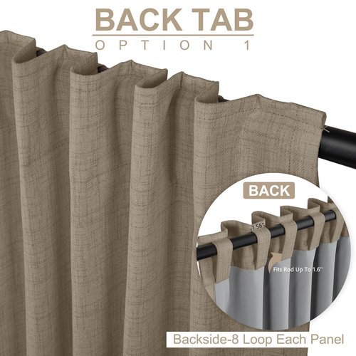 100% Blackout Shield Linen Blackout Curtains for Bedroom 84 Inches Long, Back Tab/Rod Pocket Living Room Drapes, Thermal Insulated Blackout Curtains 2 Panels Set, 50" W x 84" L, Plaza Taupe