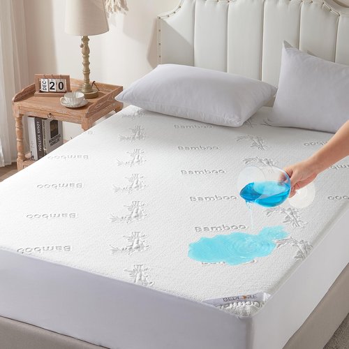 BEDLORE Queen Size Waterproof Mattress Protector Viscose Derived from Bamboo, Soft Mattress Cover Fitted with Deep Pocket 6"-18", Breathable Noiseless Mattress Pad, Machine Washable(White)