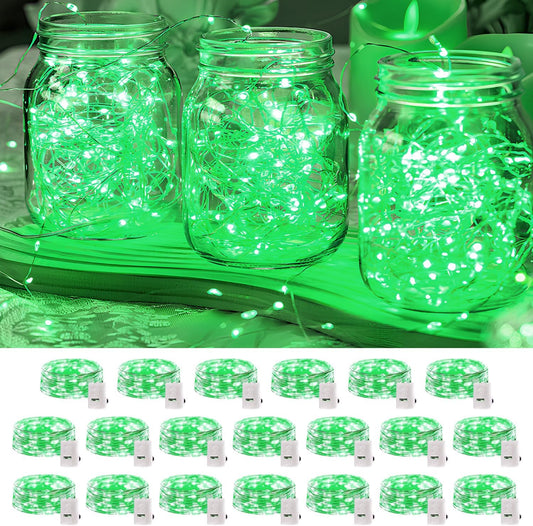 Skiennix 20 Pack LED Fairy Lights - 7FT Waterproof Mini Twinkle String Lights for Weddings & Christmas | Green