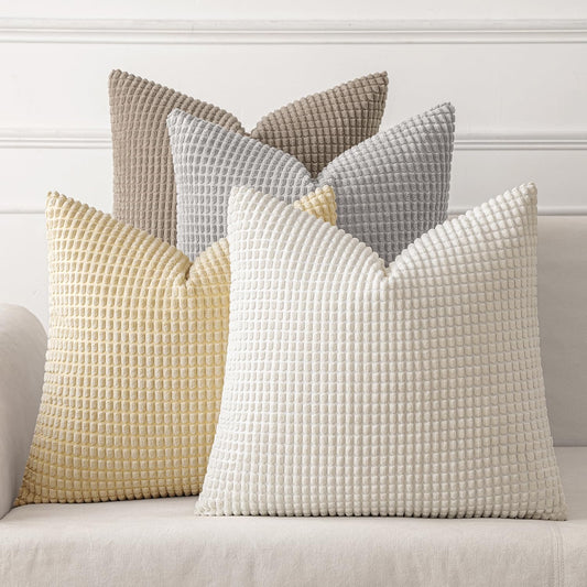 MIULEE Decorative Pillow Covers - Rustic Farmhouse Boho Style | Set of 4, 18x18 Inch Corduroy Soft Throw Pillows for Living Room & Bed