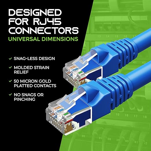 GearIT 24-Pack, Cat5e Ethernet Patch Cable 3 Feet - Snagless RJ45 Computer LAN Network Cord, Blue - Compatible with 24 48 Port Switch POE Rackmount 24port Gigabit