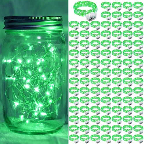Green Fairy Lights - 100 Pack 7Ft 20 LED Twinkle String Lights | Battery Operated & Waterproof for Holidays