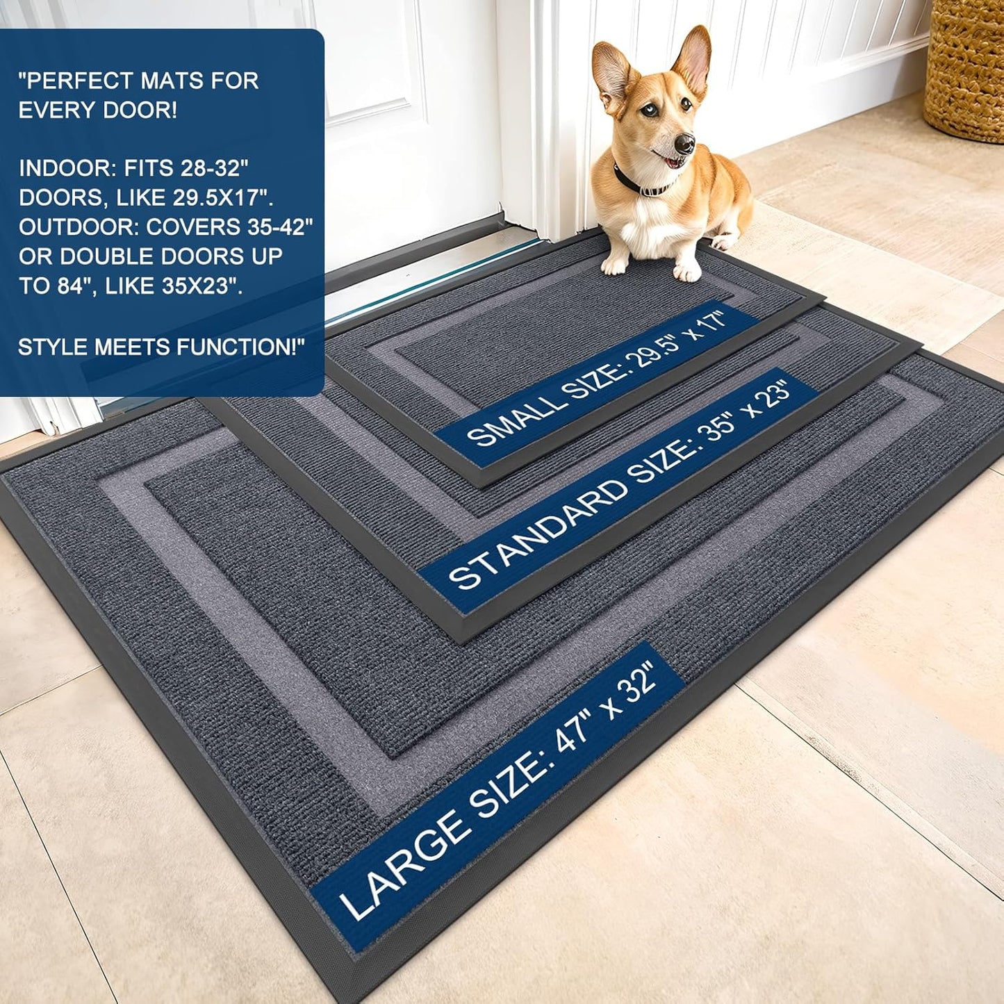 OLANLY Indoor Outdoor Front Door Mat - Waterproof, All-Weather, Easy Clean | 71x47, Light Grey