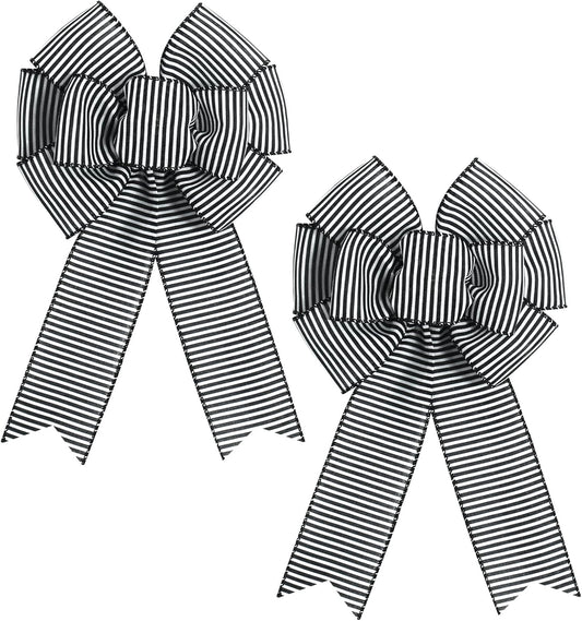 Regine Switzerland Black & White Stripe Wreath Bows - Rustic Burlap Decorative Ornaments for Weddings & Parties