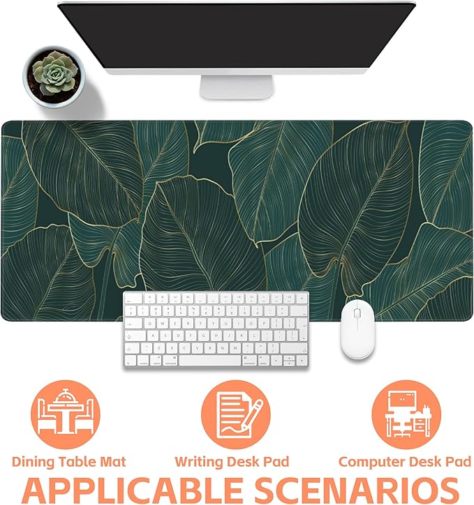 NIYLYNSYN Mouse Pad Large Monstera Line Art Non-Slip Gaming Desk Mat with Stitched Edge Laptop Keyboard Desk Pad for Work Home Gaming (35.4 x 15.7 Inches)