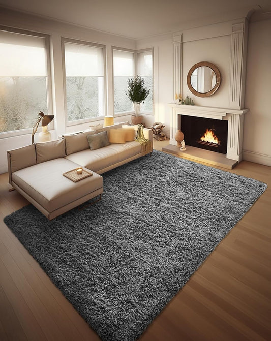 Ophanie 8x10 Area Rug - Soft Non-Slip Shag Carpet for Living Room & Bedroom | Grey Indoor Decor