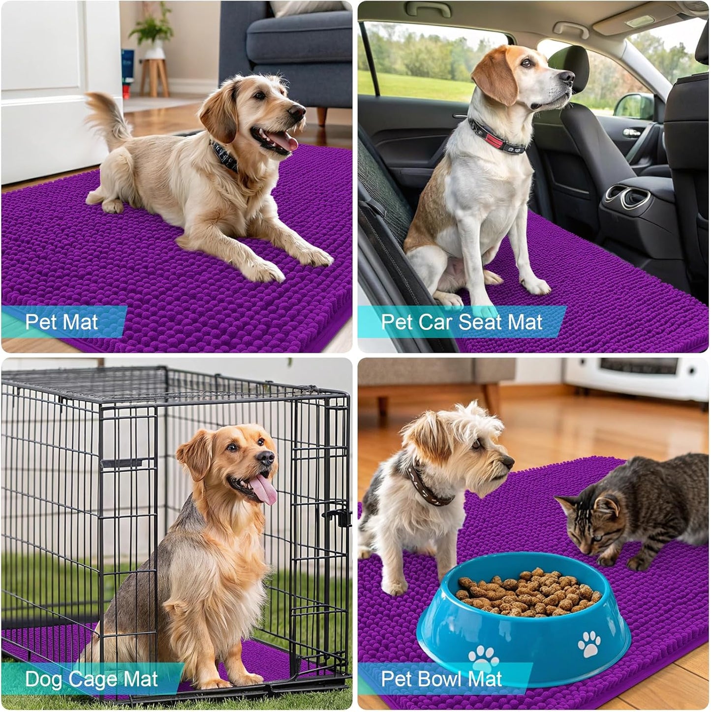 OLANLY Dog Door Mat - Absorbent Non-Slip Mud Mat for Indoor Use | Quick Dry Chenille, 70x32, Purple