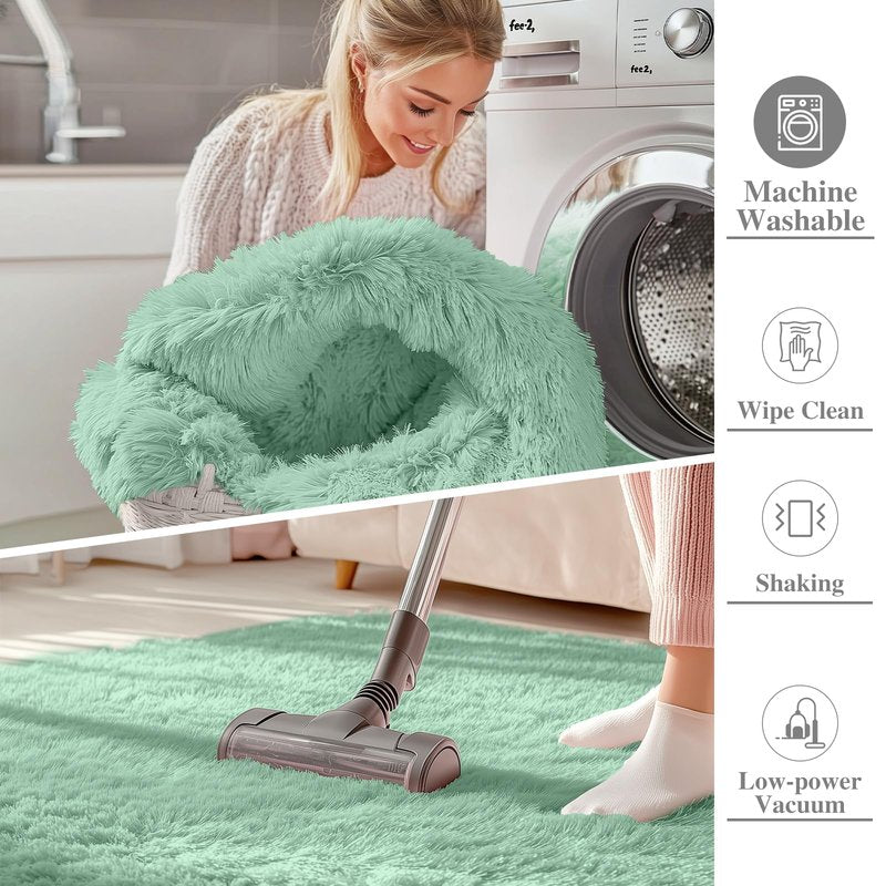 OLANLY 6x9 Machine Washable Large Area Rugs for Living Room, Bedroom, Soft Fluffy Shaggy Bedside Rug, Indoor Floor Carpet for Kids Girls and Boys, Dorms, Nursery, Home Decor Aesthetic, Mint Green