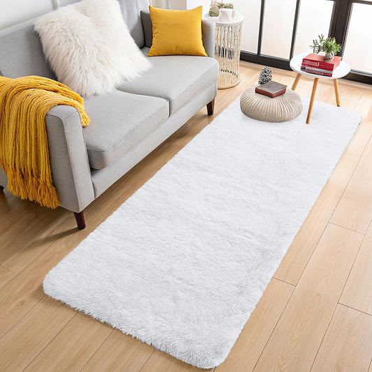 OLANLY Runner Rugs - Soft, Machine Washable Shaggy Design for Hallway & Bedroom | White 2x6 ft