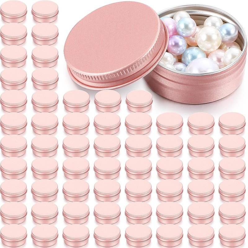 64-Piece Lip Balm Tin Containers - Round Aluminum Jars with Screw Top | 0.5 oz, Rose Gold