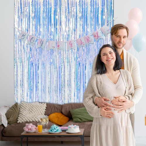 Iridescent Party Backdrop by [Brand Name] - 2 Pack Tinsel Curtain Decorations for Birthdays & Events