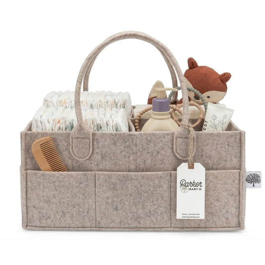 Parker Baby Co. Diaper Caddy - Nursery Storage Bin and Car Organizer for Diapers and Baby Wipes - Oatmeal, Large