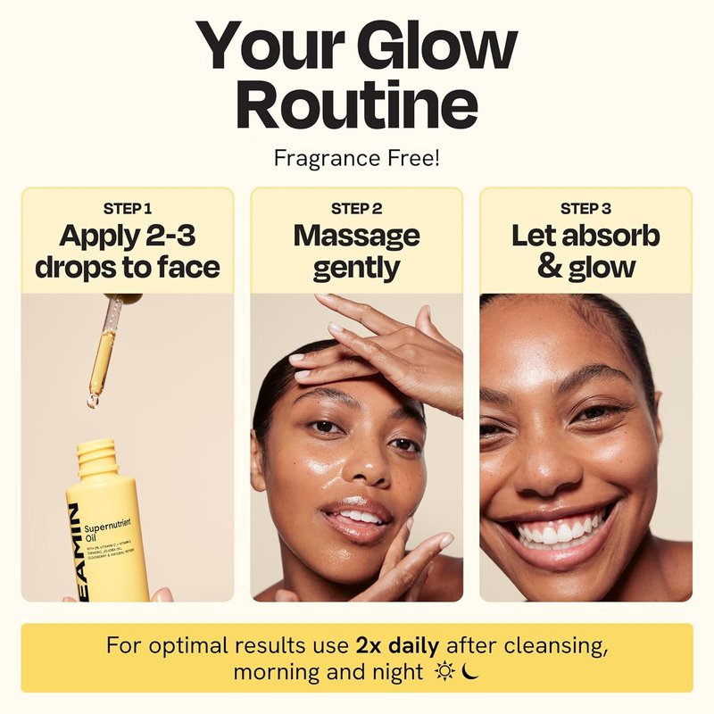 Gleamin Supernutrient Facial Oil - 3% Vitamin C & Jojoba Oil for Hydration | Lightweight, Fragrance-Free, 1 Fl Oz