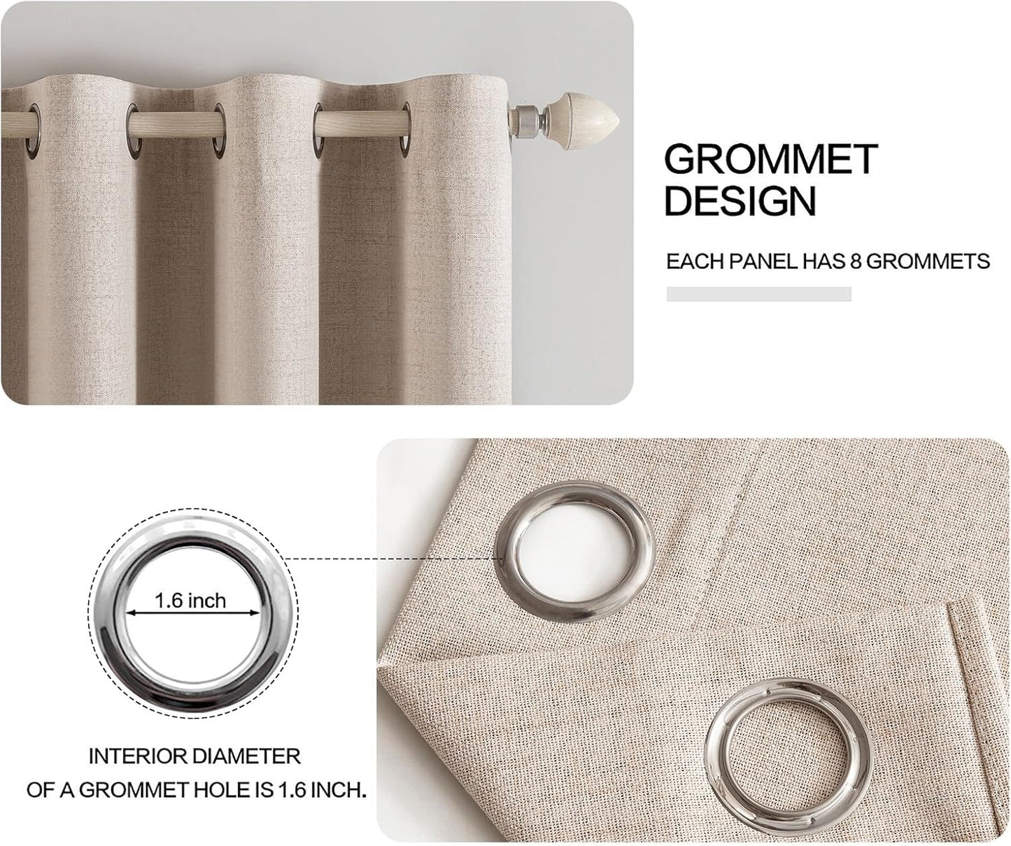 MIULEE 100% Blackout Textured Curtains - Thermal Insulated Room Darkening Drapes | Natural Beige, 52 x 94 Inch (2 Panels)