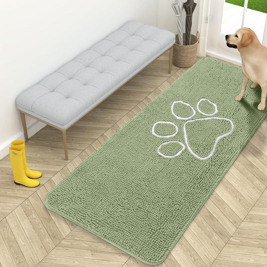 OLANLY Dog Door Mat - Absorbent Muddy Paws Doormat | Non-Slip Chenille, 59x24, Sage Green