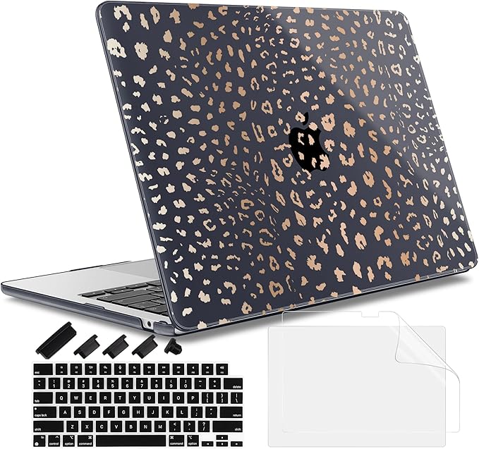 May Chen Case for MacBook Air 13/13.6 inch M5 A3449 M4 A3240 M3 A3113 M2 A2681, 2026 2025 2024-2022, Plastic Hard Shell with Keyboard Cover & Screec Protector, Leopard Print
