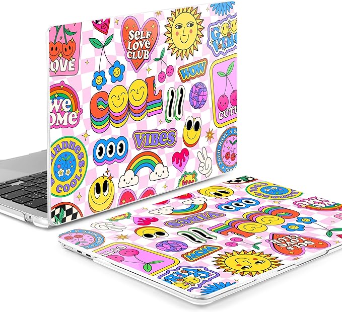 MEEgoodo Case for M4/M3/M2 MacBook Air 13.6 inch Case 2025 2024 2022, Fit Model A3240/A3113/A2681, Laptop Hard Shell with Keyboard Cover Compatible with MacBook Air 13 inch, Pattern Stickers