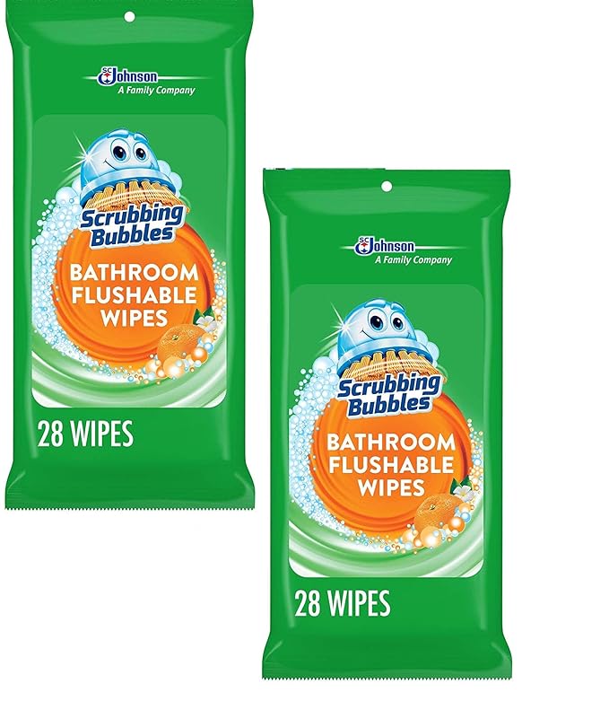 Antibacterial Bathroom Flushable Wipes, Citrus Action, 28 Count - 2 Pack