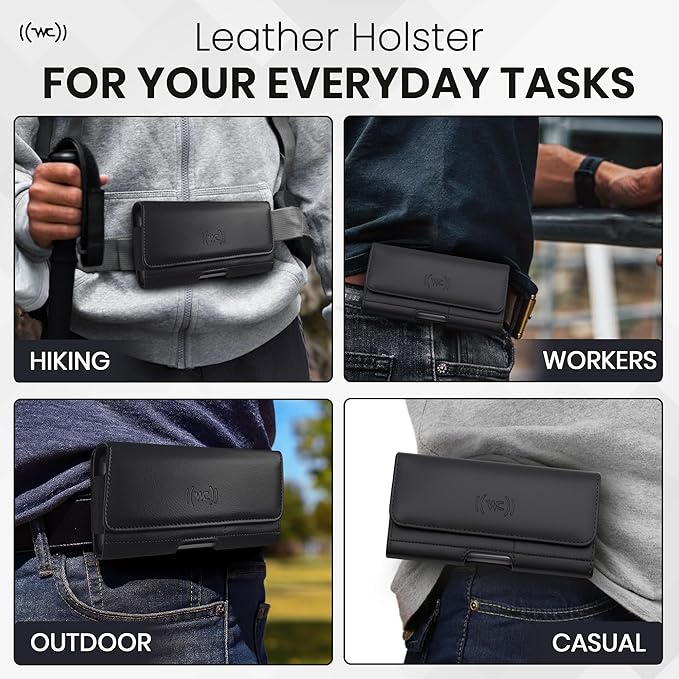 Wireless City Small Leather Phone Holster, Horizontal Belt Clip & Loop Pouch with Card Holder, Magnetic Closure, Fits iPhone 13 Mini/12 Mini/SE/X/8/7/6s