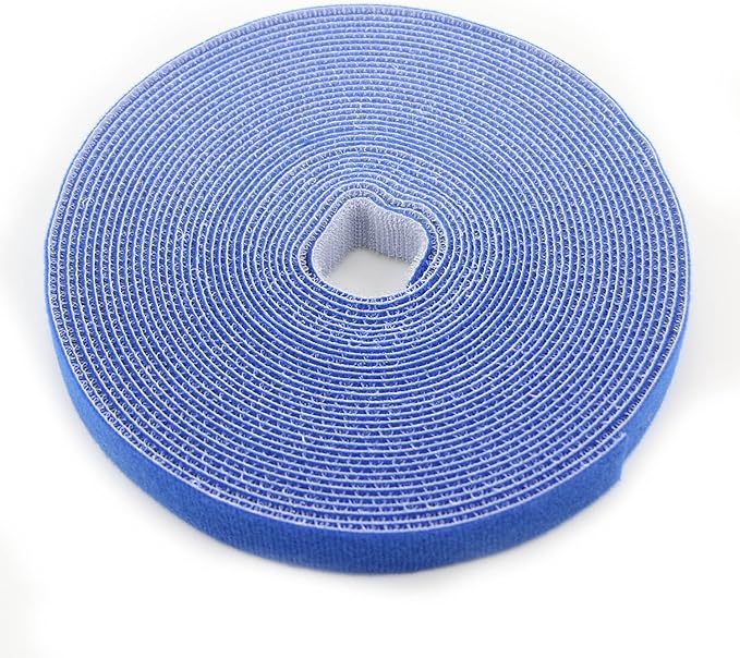 Saisn Reusable Fastening Tape Cable Ties 3/4 Inch Double Side Hook Roll (10 Yard, Blue)